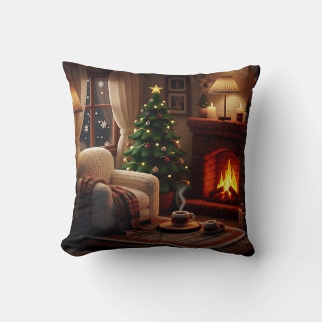 Almofada Ambiente de Natal acolhedor, em estilo de malha (Frente)