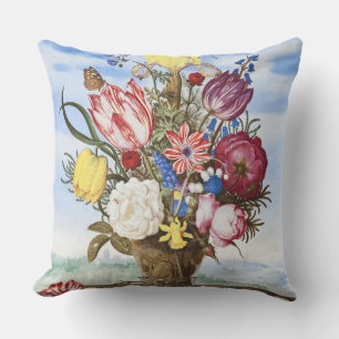 Almofada Ambrosius Bosschaert Buquê de Flores numa Margem