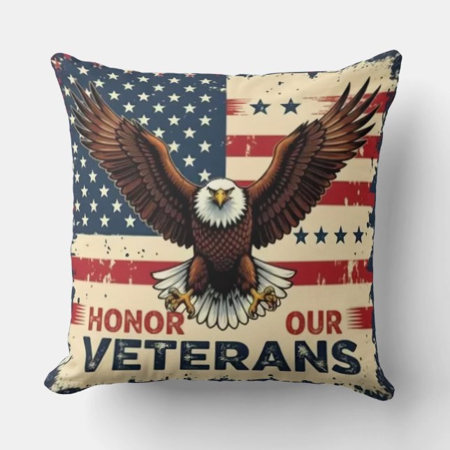 Almofada American Eagle Honor Our Veterans Throw Pillow (Frente)