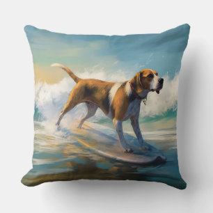 Almofada American Engligh Foxhound Beach Surfing Painting