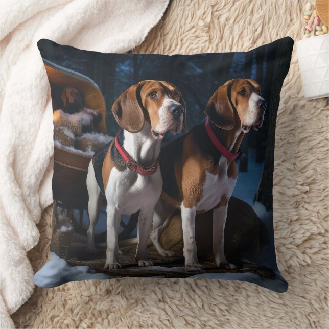 Almofada American English Foxhound Snowy Sleigh Natal (Cobertor)