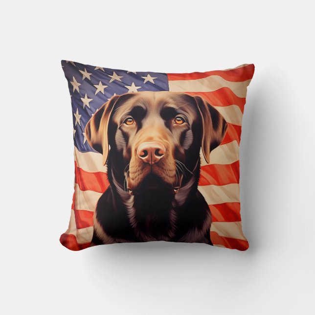 Almofada American Flag Chocolate Labrador (Frente)