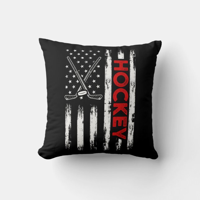 Almofada American Flag Ice Hockey Player EUA 4 de julho (Frente)
