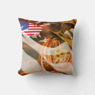 Almofada American Flag Sunrays Cowboy Hat Lasso