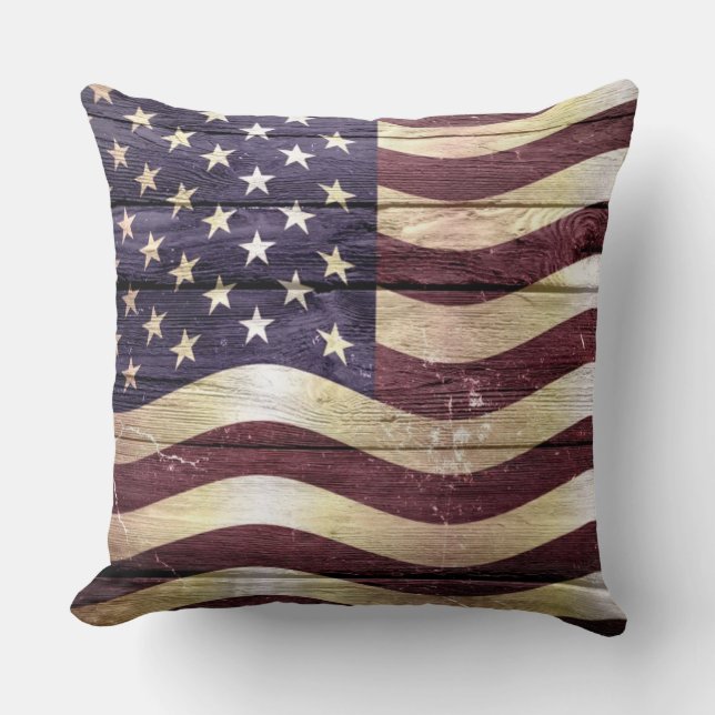 Almofada American Flag Vintage Wood (Frente)