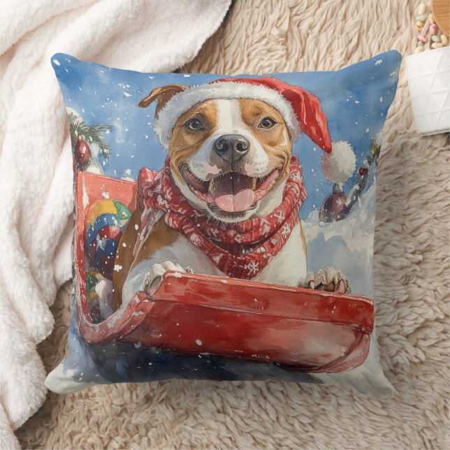 Almofada American Staffordshire em trenó de Natal (Cobertor)