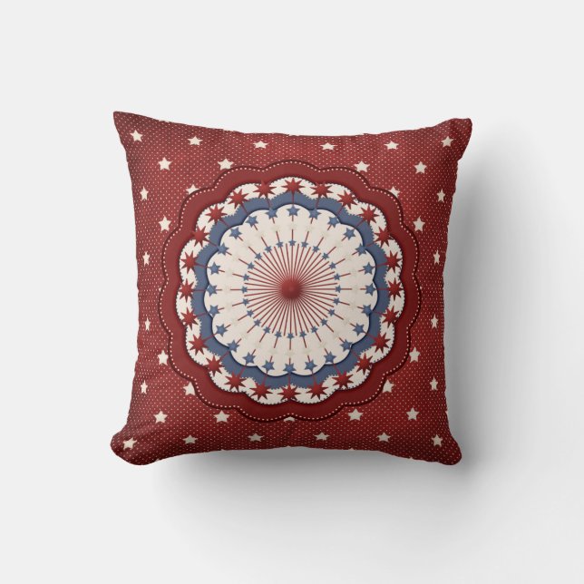 Almofada Americana Vermelho White e Azul Estrelas Patriotas (Frente)