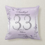 Almofada Ametyst Gem & Glitter 33º aniversário de casamento<br><div class="desc">Glamorosa e elegante travesseiro decorativo de 33 anos do aniversário de casamento Ametist com joias de pedra gema na moda-ametista decorações de canto e quadros de borda brilhantes coloridos correspondentes impressos em um fundo ametista. Uma design romântica para sua celebração. Todo texto, fonte e cor da fonte são totalmente personalizáveis...</div>