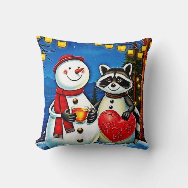 Almofada Amigos de Inverno: Design de Alegria de Boneco de  (Frente)