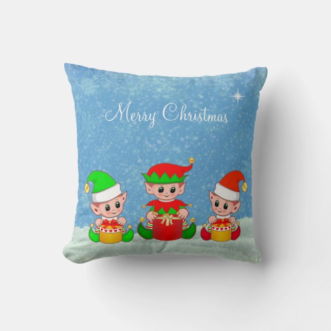 Almofada Amigos Duendes de Natal Modernos Engraçados e Fofo (Frente)
