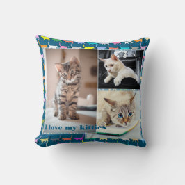 Almofada Amo Meus Gatinhos Personalize 3 Fotos Impressão de