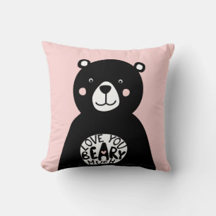 Almofada Amo você Beary Muito Urso Preto Letreiro Rosa