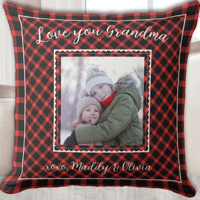 Almofada Amo você vovó Xadrez Vermelha Moderna (Love you Grandma Modern Red Buffalo Plaid Throw Pillow)