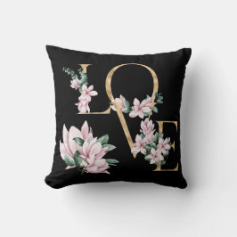 Almofada Amor à letra dourada com flores magnólia