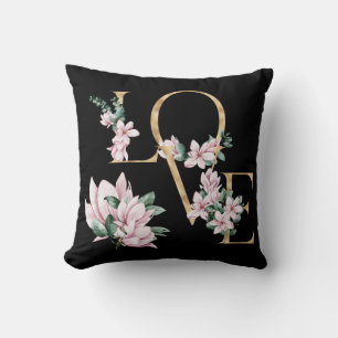 Almofada Amor à letra dourada com flores magnólia