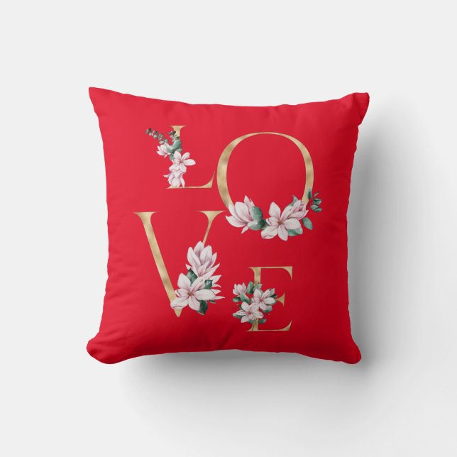 Almofada Amor à letra dourada com flores magnólia (Frente)