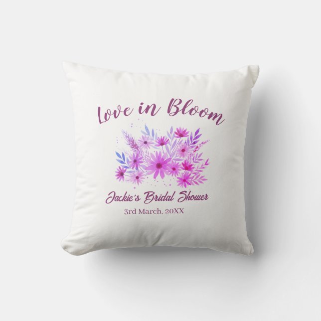 Almofada amor boho rosa em flor nome chá de noiva retrô (Frente)