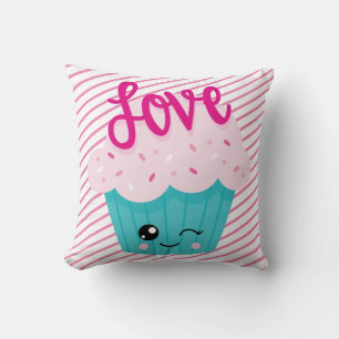 Almofada Amor de Cupcake Kawaii Rosa Listra Azul Turquesa F