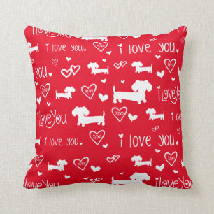 Almofada Amor do cão do Wiener do Dachshund no vermelho
