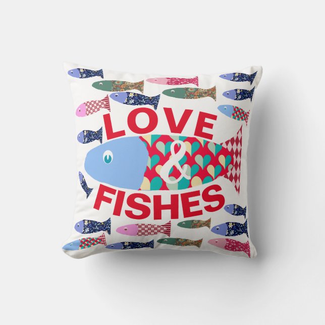 Almofada Amor e beijos ou peixes costeiros (Frente)
