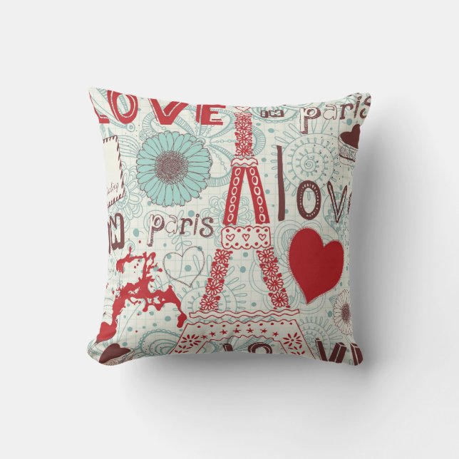 Almofada Amor esboçado em Paris (Frente)