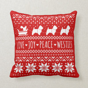 Almofada Amor Joy Peace Westies Cães Feriado de Natal