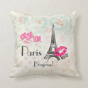 Almofada Amor Paris com Torre Eiffel em Padrão Vintage
