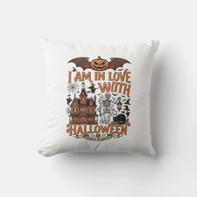 Almofada Amor Pelo Esqueleto da Casa Assombrada de Hallowee (Frente)