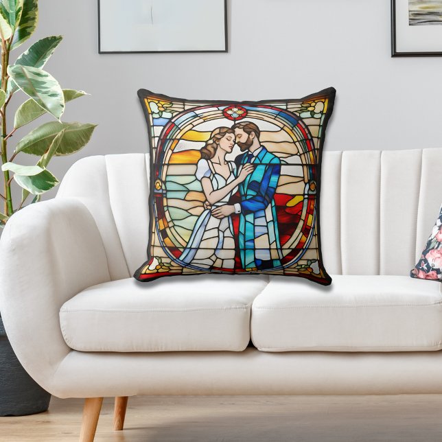 Almofada Amor Romântico Estilo Vitral Europeu Casamento (Criador carregado)