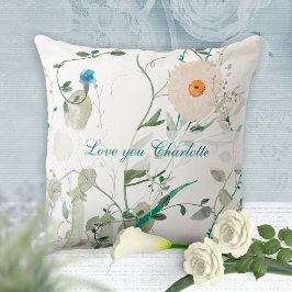 Almofada Amor Você Aquarela Flor Silvestre Renda
