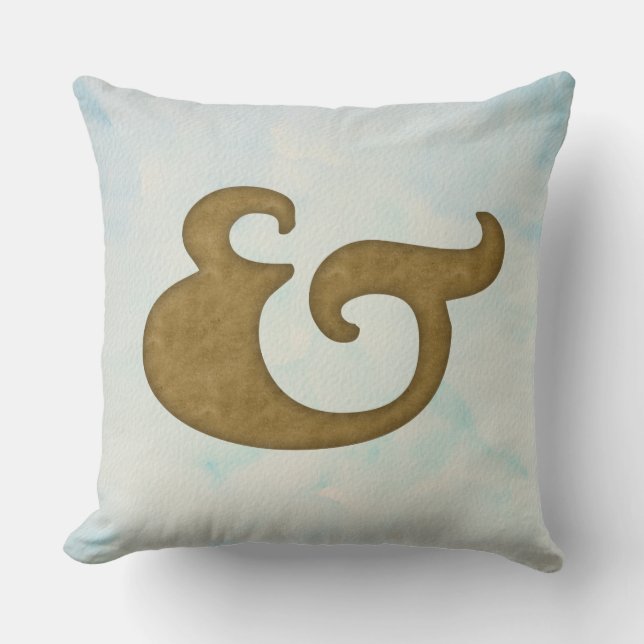 Almofada Ampersand Aquarela Náutica | Cores Dourado e Mar (Frente)