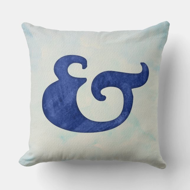 Almofada Ampersand de Aquarela Náutica | tons de azul (Frente)
