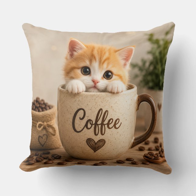 Almofada Amuleto de Gatinho na Xícara de Café (Frente)