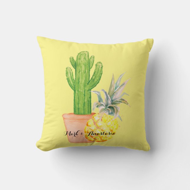 Almofada Ananás Amarelo de Amor Moderno e Cactus (Frente)