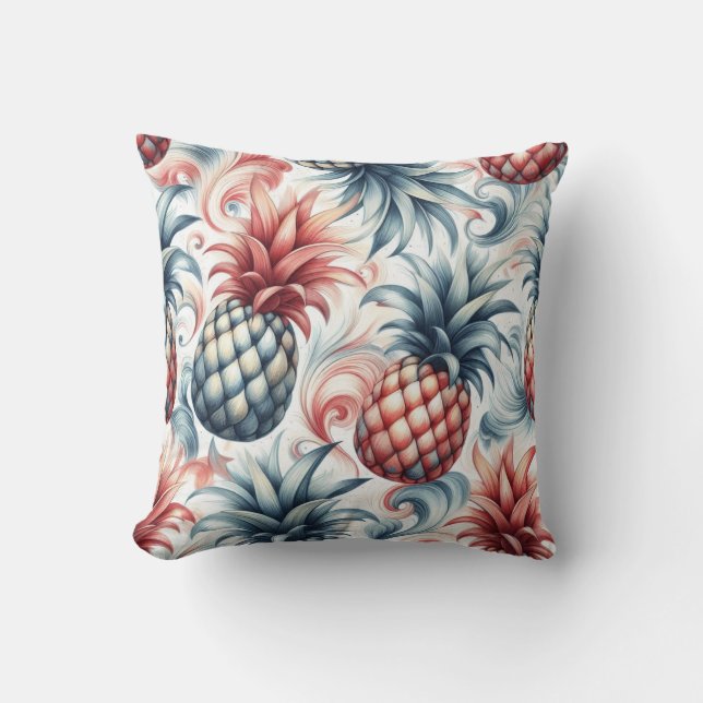 Almofada Ananás vermelhos, brancos e azuis (Frente)