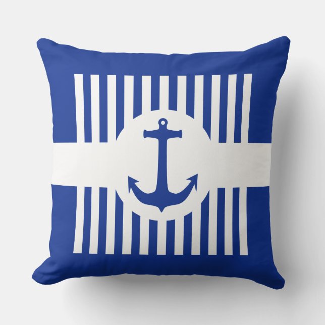 Almofada Anchor azul & listras + suas ideias (Frente)