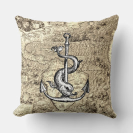 Almofada Anchor e golfinho do mapa mundial