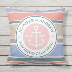 Almofada Anchor Monograma Trendes Stripes Náuticas Rosa