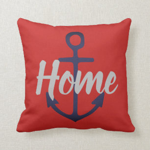 Almofada ANCHOR náutico + tipo de cinza em vermelho