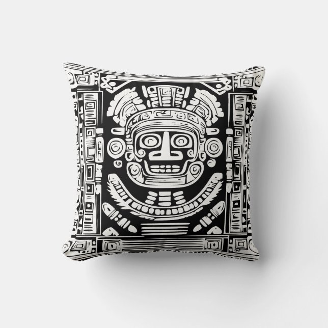 Almofada Ancient Mayan Sun God Mask Tribal Art Throw Pillow (Frente)