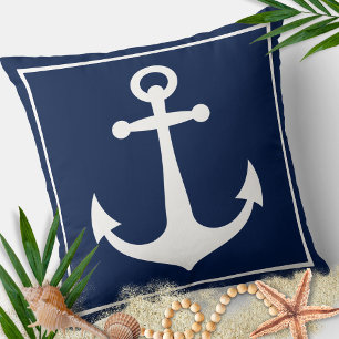 Almofada Âncora Azul e Branco Náutica Barco Praia