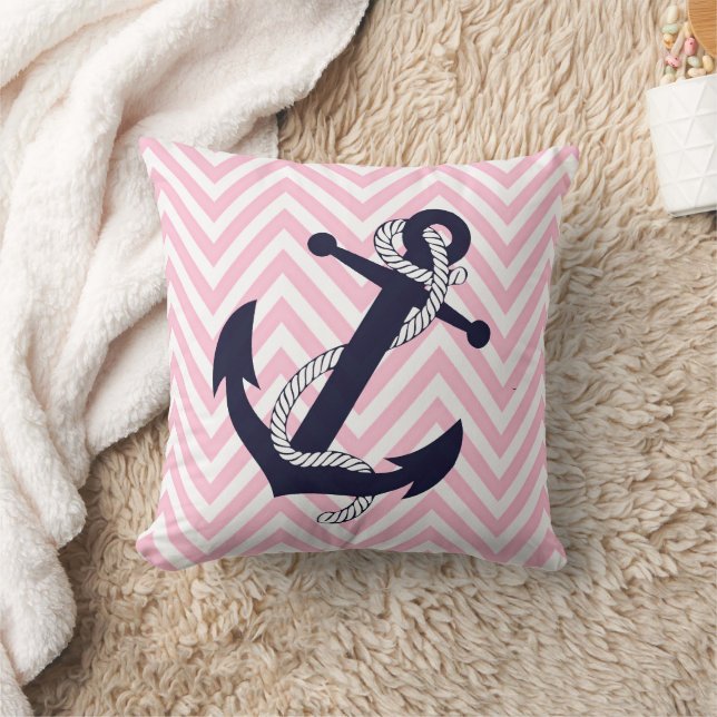 Almofada Âncora Azul Marinho Escuro Rosa Ziguezague Chevron (Cobertor)