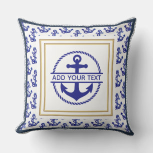 Almofada Âncora Azul Marinho Náutico Nome Personalizável