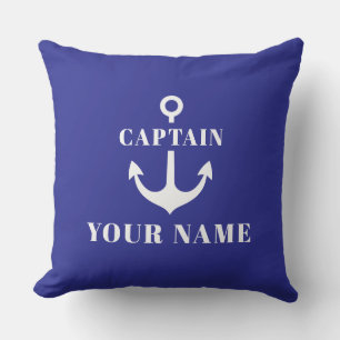 Almofada Âncora Azul Real Nome do Capitão Personalizado