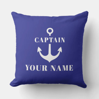 Almofada Âncora Azul Real Nome do Capitão Personalizado