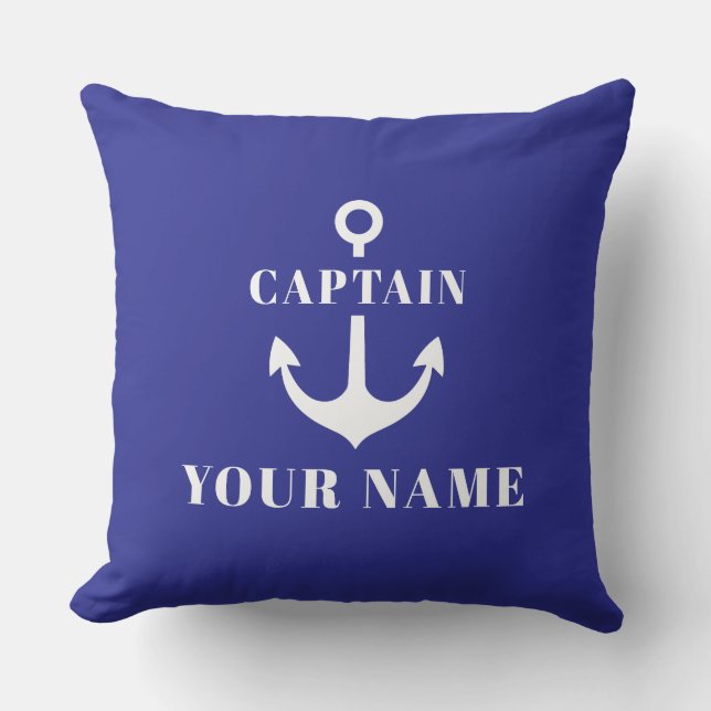 Almofada Âncora Azul Real Nome do Capitão Personalizado (Frente)