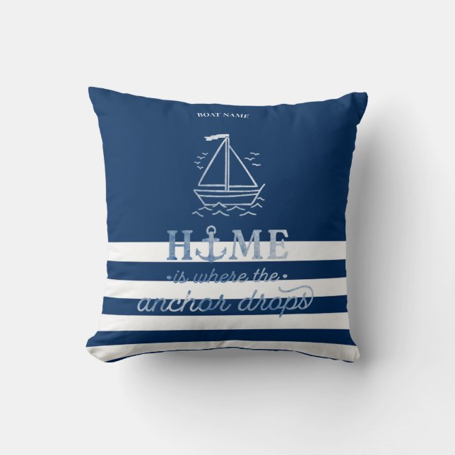Almofada Âncora de Barco Náutico Listras Azul Marinho   (Frente)