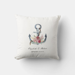 Almofada Âncora de Flores Náuticas Aquarela