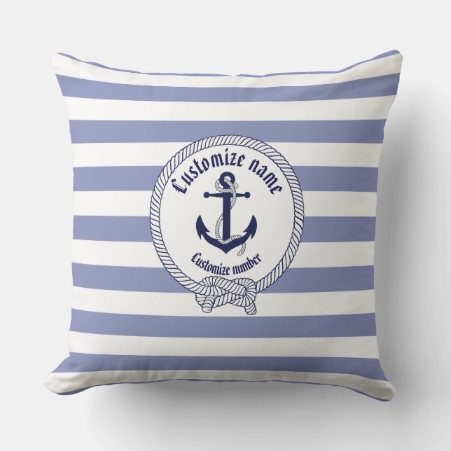 Almofada Âncora/listras/nome e # náuticos personalizados (Frente)