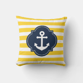 Almofada Âncora náutica branca & amarela azul travesseiro